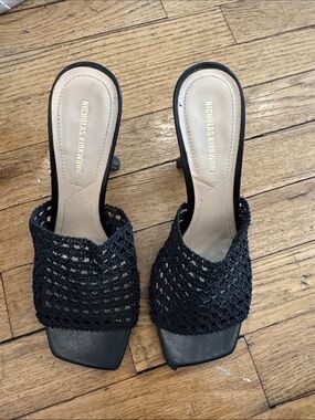 Nicholas Kirkwood Black Woven Square-Toe Mule Heels